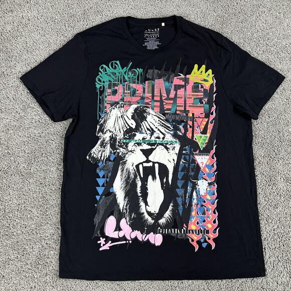 Guess Shirt Mens XL Black Graphic Lion PRIME Los Angeles Streetwear Urban Tee - Picture 2 of 9